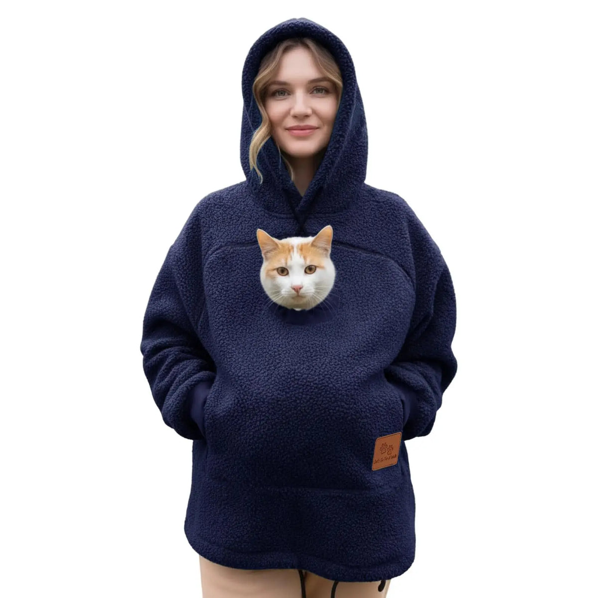 Senhoras inverno com capuz cordeiro veludo zíper canguru bolso gato cão mamãe outwear moletom confortável estilo de rua moda na moda