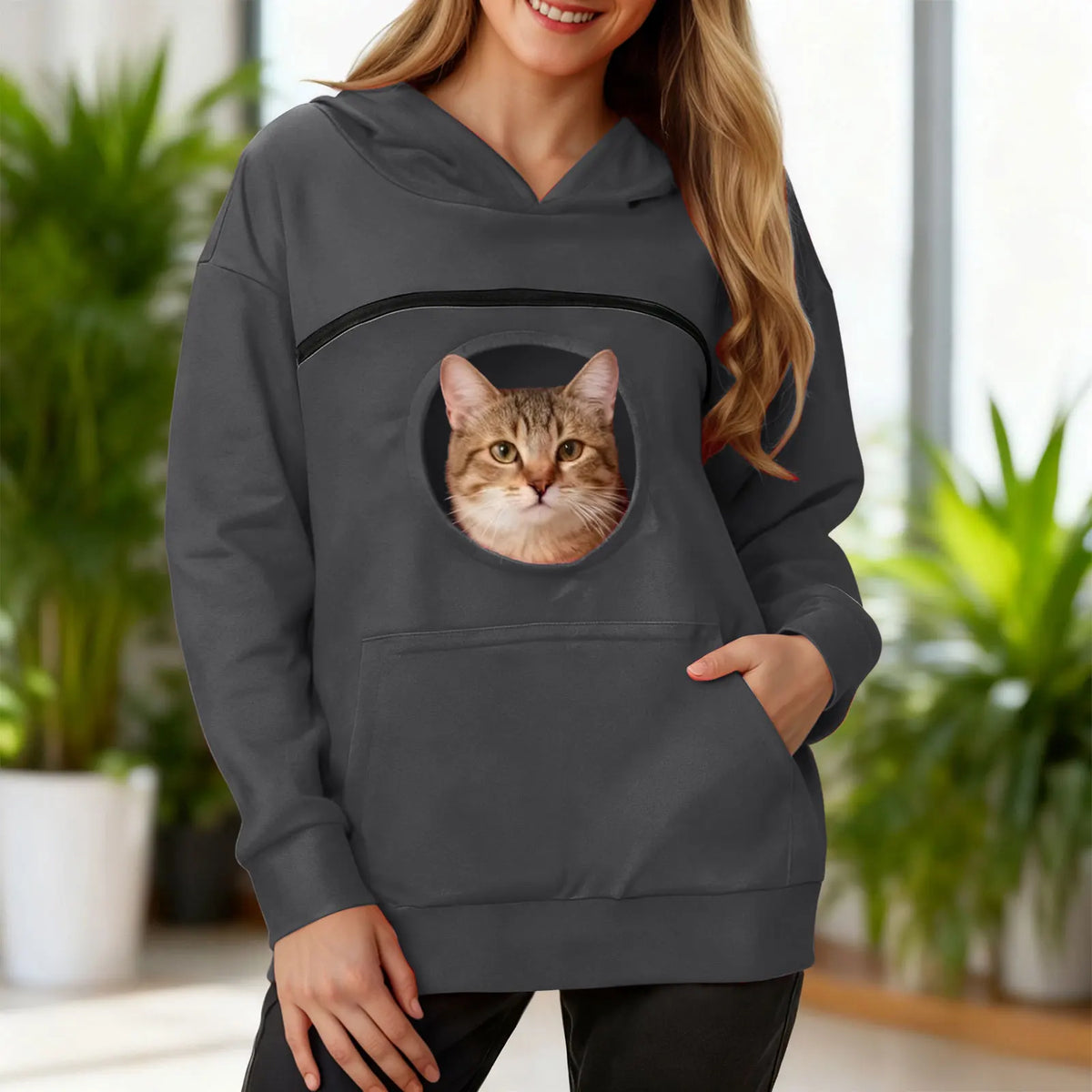 Plus size 3xl oversized hoodies feminino 2 em 1 canguru moletom com capuz para amante de animais de estimação gato transportadora bolsa unisex pullovers topos