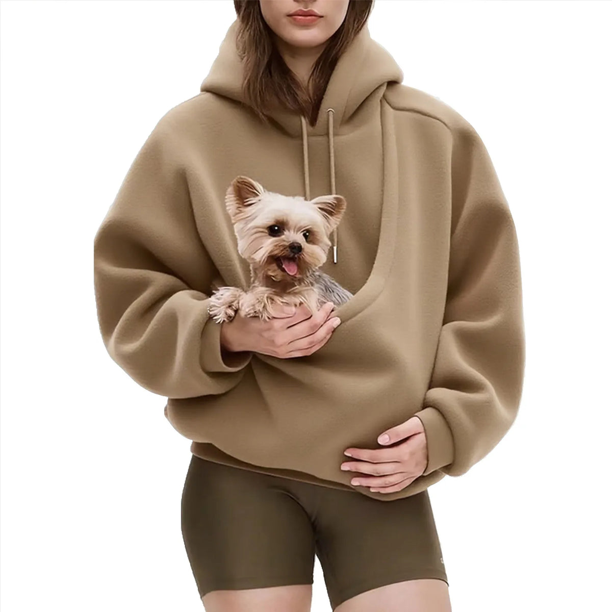 Moletom Feminino com Capuz e Bolso Frontal, Estilo Casual, Cor Sólida, Caimento Solto, em Fleece Macio, para Uso Externo no Outono