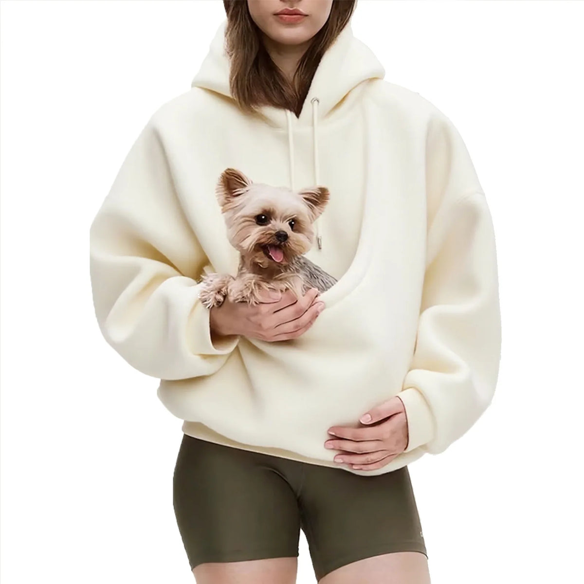 Moletom Feminino com Capuz e Bolso Frontal, Estilo Casual, Cor Sólida, Caimento Solto, em Fleece Macio, para Uso Externo no Outono