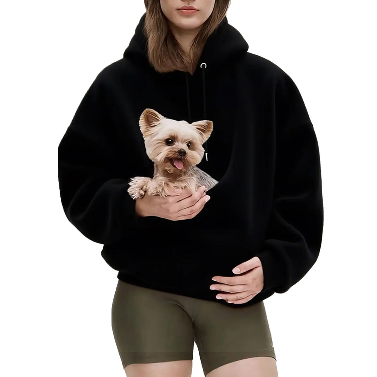 Moletom Feminino com Capuz e Bolso Frontal, Estilo Casual, Cor Sólida, Caimento Solto, em Fleece Macio, para Uso Externo no Outono