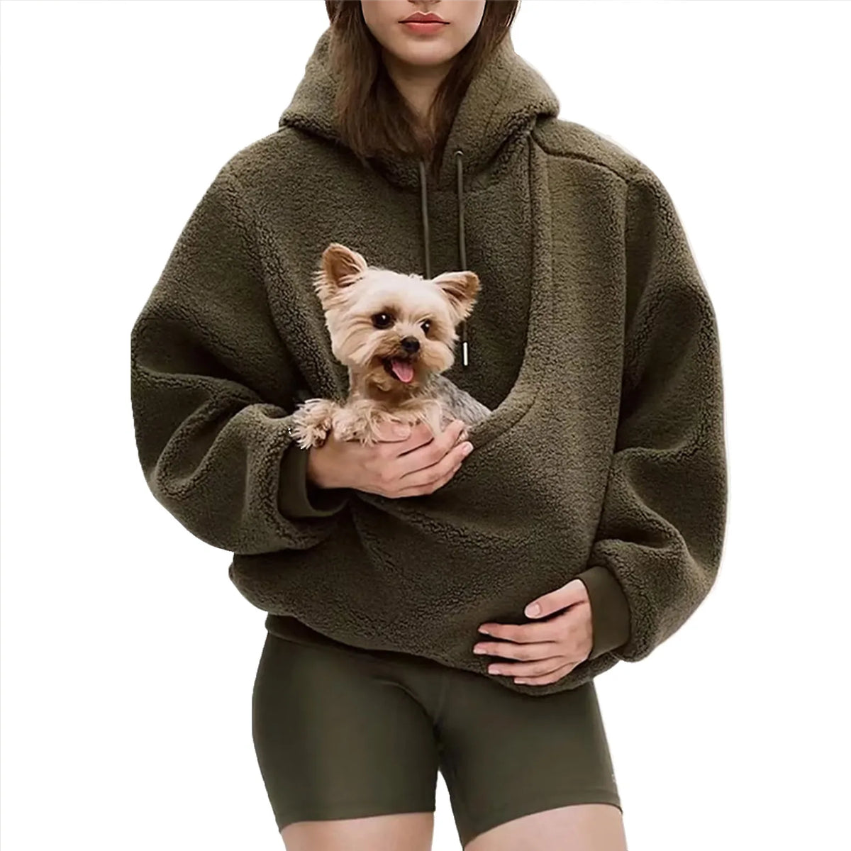 Moletom Feminino com Capuz e Bolso Frontal, Estilo Casual, Cor Sólida, Caimento Solto, em Fleece Macio, para Uso Externo no Outono